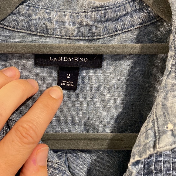 Lands End chambray button down dress with tie belt size 2 - Picture 2 of 4